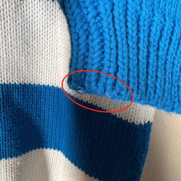 Vintage Jantzen Nautical Sweater 3/4 Sleeve Medium Blue White Stripe Crochet - Picture 7 of 7